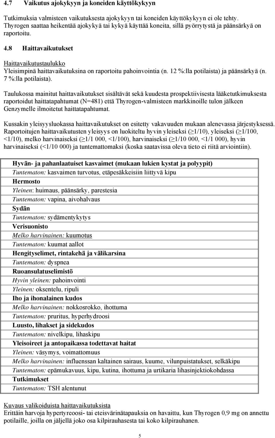 8 Haittavaikutukset Haittavaikutustaulukko Yleisimpinä haittavaikutuksina on raportoitu pahoinvointia (n. 12 %:lla potilaista) ja päänsärkyä (n. 7 %:lla potilaista).