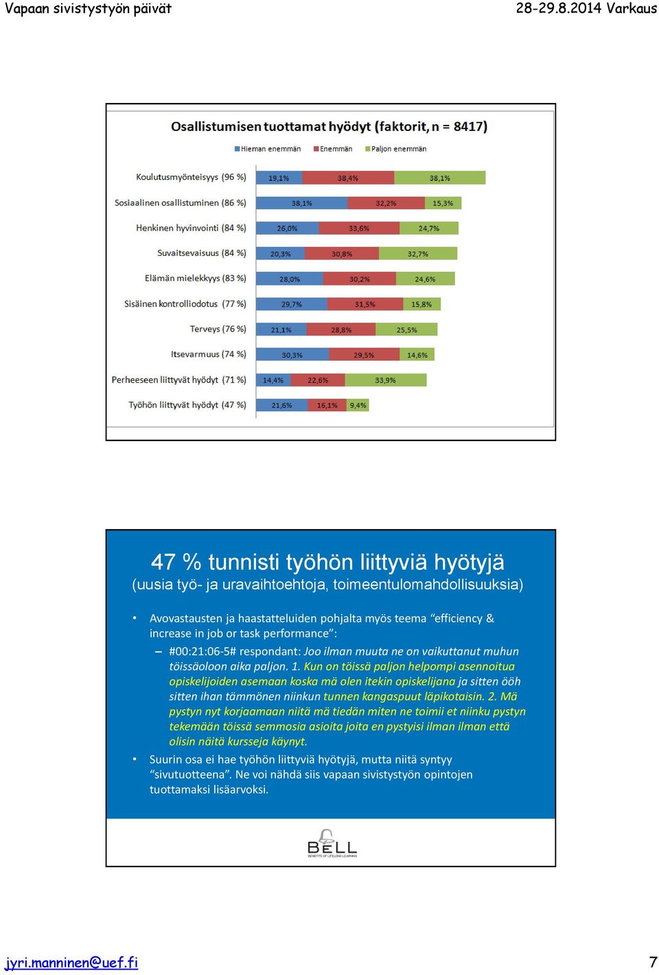 Kun on töissä paljon helpompi asennoitua opiskelijoiden asemaan koska mä olen itekin opiskelijana ja sitten ööh sitten ihan tämmönen niinkun tunnen kangaspuut läpikotaisin. 2.