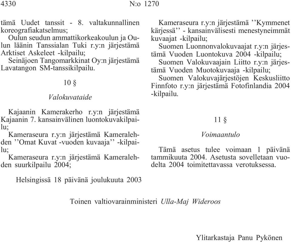 kansainvälinen luontokuvakilpailu; Kameraseura r.y:n järjestämä Kameralehden Omat Kuvat -vuoden kuvaaja -kilpailu; Kameraseura r.y:n järjestämä Kameralehden suurkilpailu 2004; Kameraseura r.