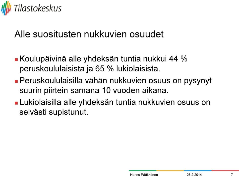 Peruskoululaisilla vähän nukkuvien osuus on pysynyt suurin piirtein
