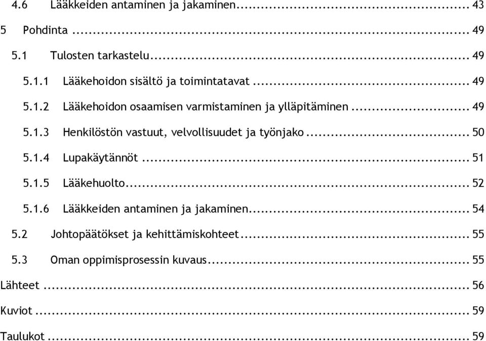 .. 50 5.. Lupakäytännöt... 5 5..5 Lääkehuolto... 52 5..6 Lääkkeiden antaminen ja jakaminen... 5 5.2 Johtopäätökset ja kehittämiskohteet.