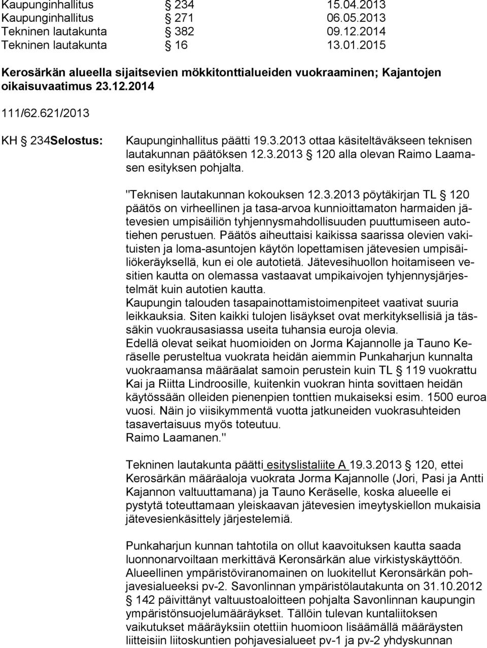 "Teknisen lautakunnan kokouksen 12.3.