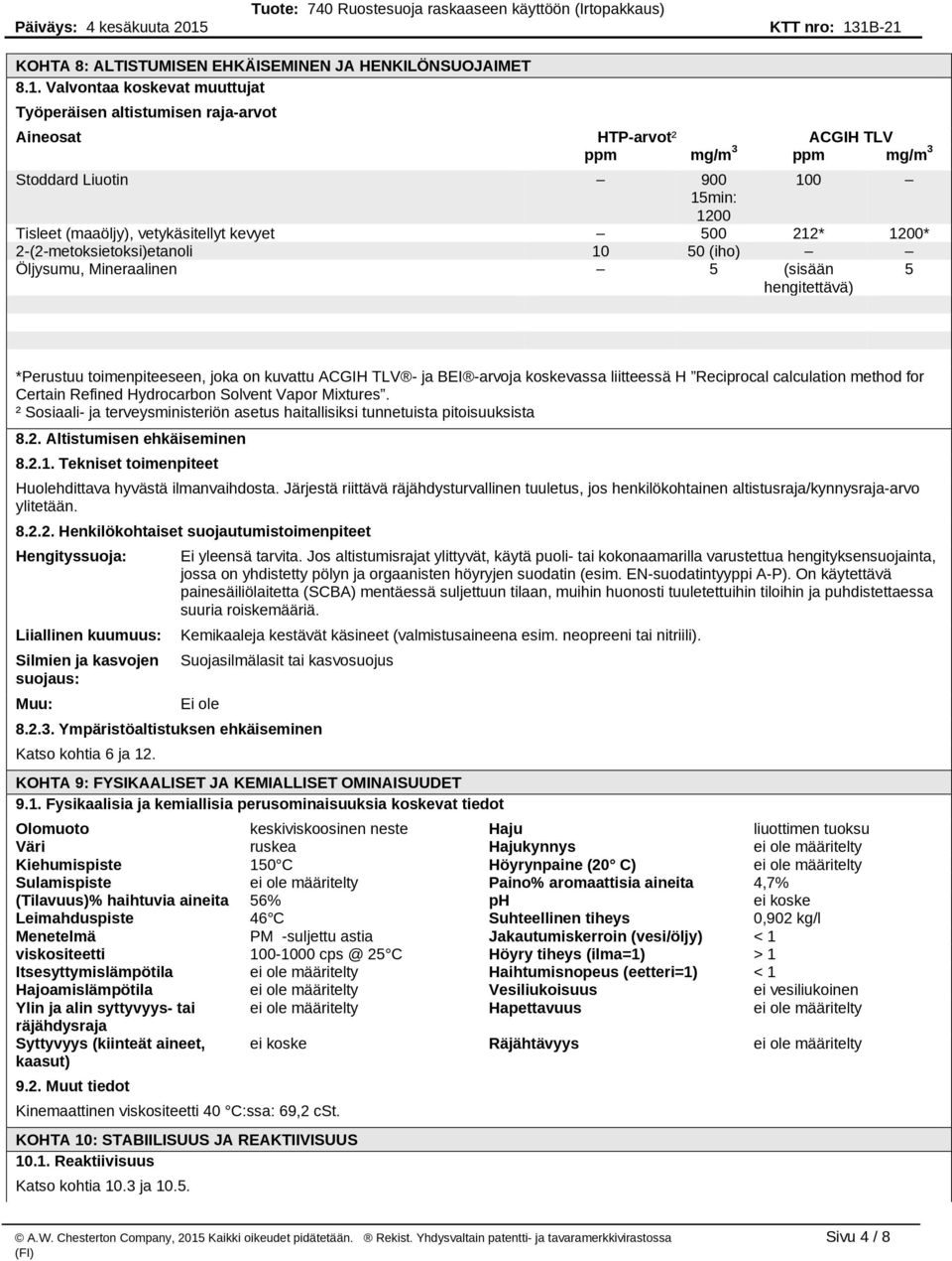 212* 1200* 2-(2-metoksietoksi)etanoli 10 50 (iho) Öljysumu, Mineraalinen 5 (sisään hengitettävä) 5 *Perustuu toimenpiteeseen, joka on kuvattu ACGIH TLV - ja BEI -arvoja koskevassa liitteessä H