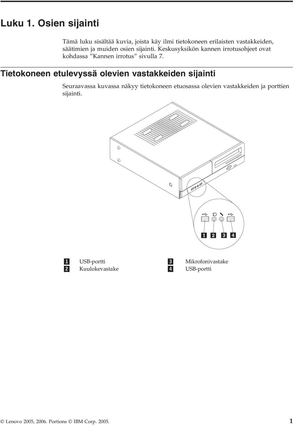 osien sijainti. Keskusyksikön kannen irrotusohjeet ovat kohdassa Kannen irrotus sivulla 7.