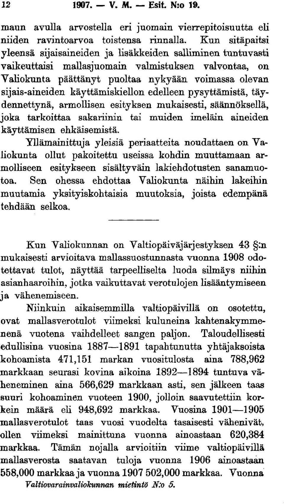 käyttämiskiellon edelleen pysyttämistä, täydennettynä, armollisen esityksen mukaisesti, säännöksellä, joka tarkoittaa sakariinin tai muiden imeläin aineiden käyttämisen ehkäisemistä.