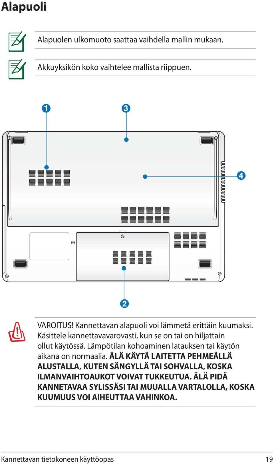 Lämpötilan kohoaminen latauksen tai käytön aikana on normaalia.