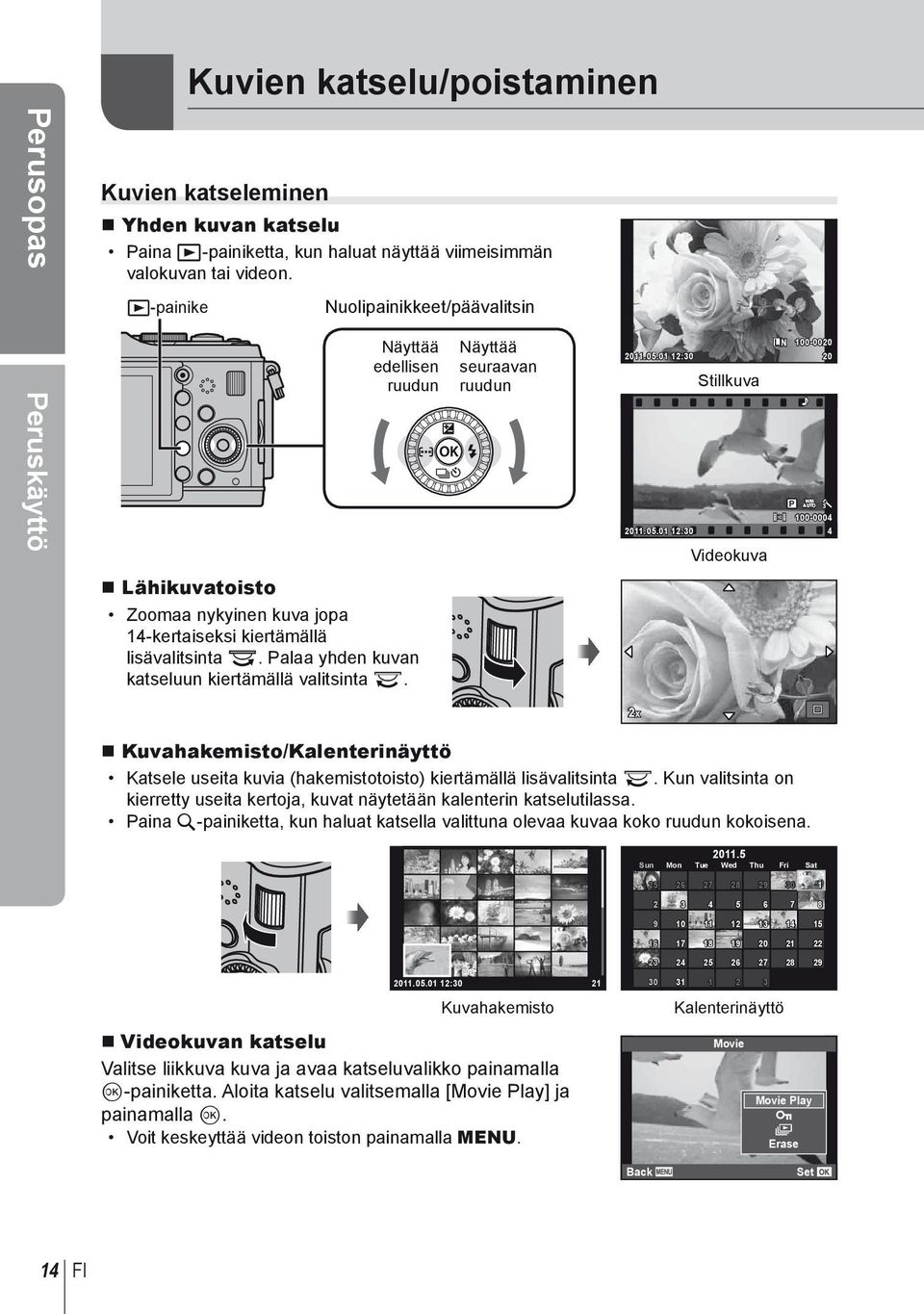 Palaa yhden kuvan katseluun kiertämällä valitsinta q. Näyttää seuraavan ruudun L N 100-0020 2011.05.