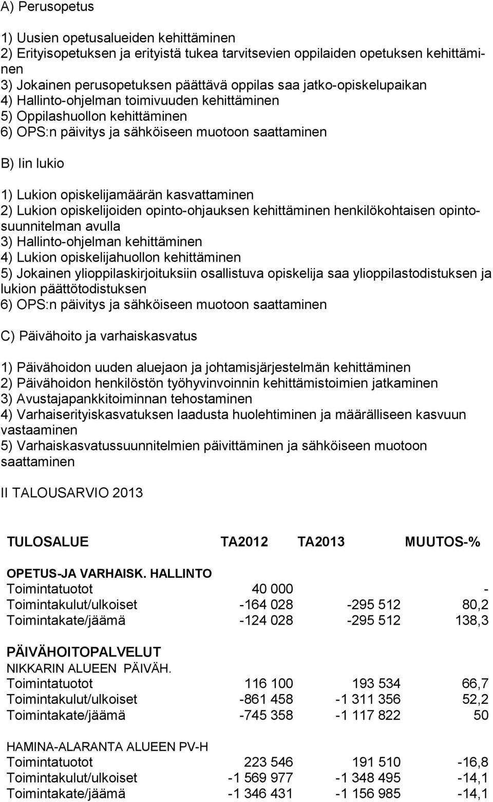 kasvattaminen 2) Lukion opiskelijoiden opinto-ohjauksen kehittäminen henkilökohtaisen opintosuunnitelman avulla 3) Hallinto-ohjelman kehittäminen 4) Lukion opiskelijahuollon kehittäminen 5) Jokainen