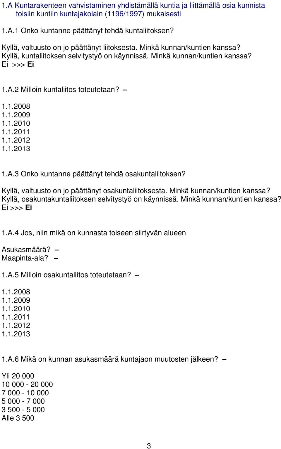 ± 1.1.2008 1.1.2009 1.1.2010 1.1.2011 1.1.2012 1.1.2013 1.A.3 Onko kuntanne päättänyt tehdä osakuntaliitoksen? Kyllä, valtuusto on jo päättänyt osakuntaliitoksesta. Minkä kunnan/kuntien kanssa?