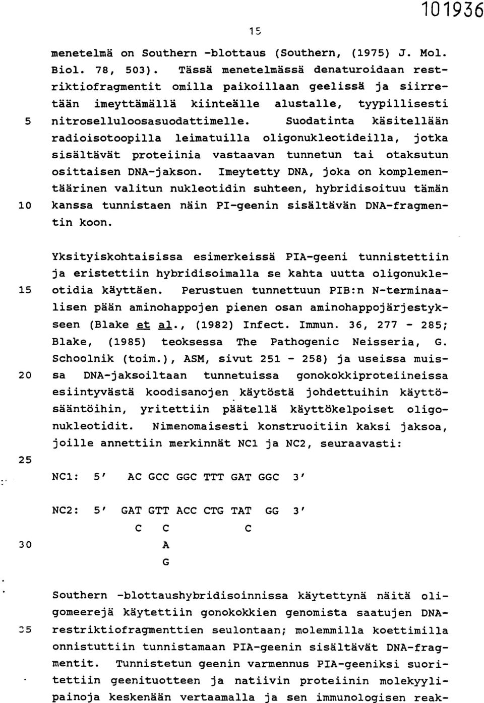 Suodatinta käsitellään radioisotoopilla leimatuilla oligonukleotideilla, jotka sisältävät proteiinia vastaavan tunnetun tai otaksutun osittaisen DNA-jakson.