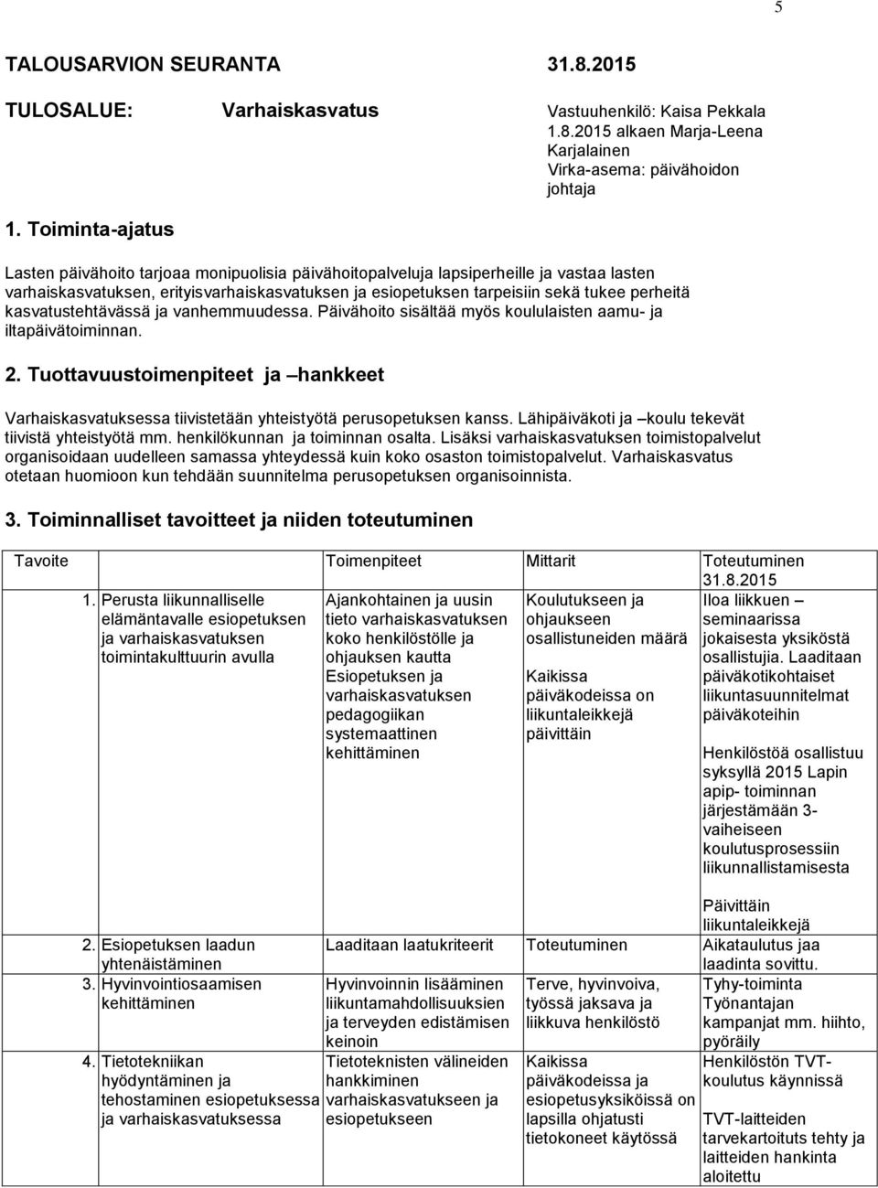 kasvatustehtävässä ja vanhemmuudessa. Päivähoito sisältää myös koululaisten aamu- ja iltapäivätoiminnan. 2.