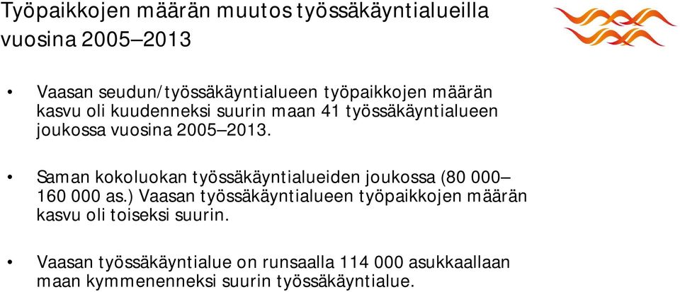 Saman kokoluokan työssäkäyntialueiden joukossa (80 000 160 000 as.