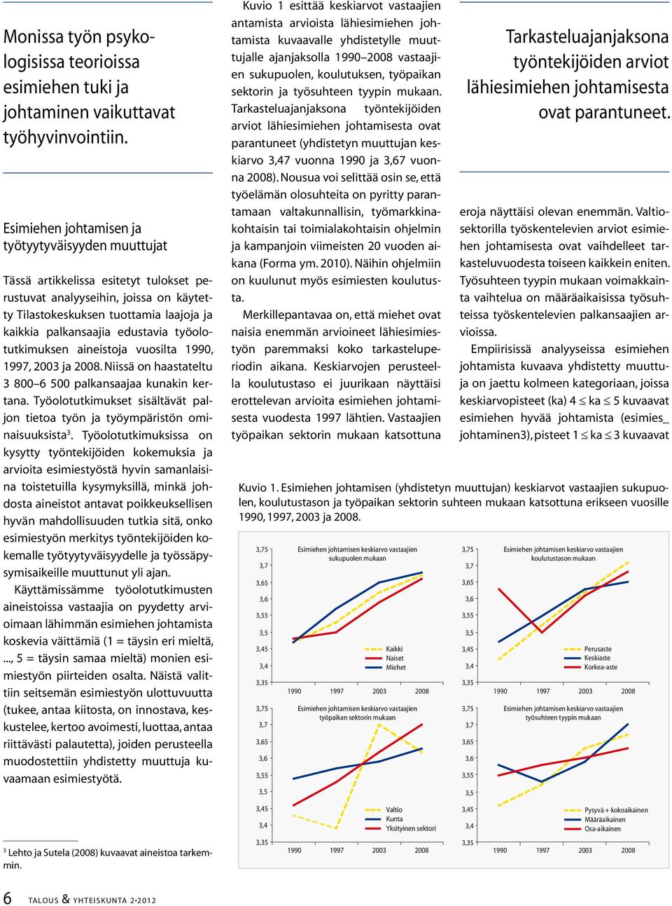 edustavia työolotutkimuksen aineistoja vuosilta 1990, 1997, 2003 ja 2008. Niissä on haastateltu 3 800 6 500 palkansaajaa kunakin kertana.
