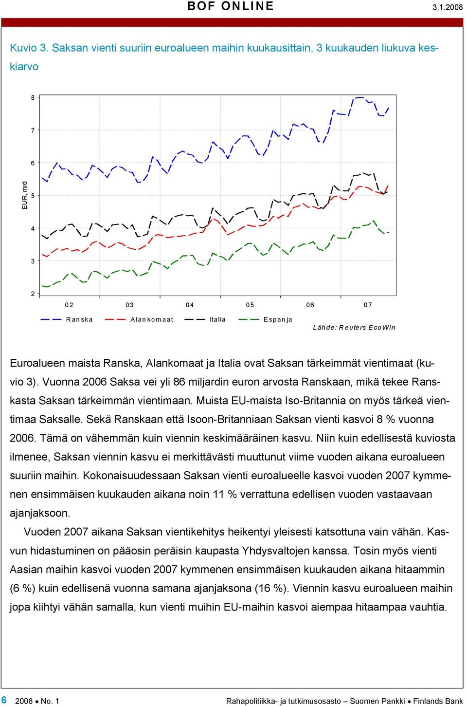 Ranska, Alankomaat ja Italia ovat Saksan tärkeimmät vientimaat (kuvio 3). Vuonna 2006 Saksa vei yli 86 miljardin euron arvosta Ranskaan, mikä tekee Ranskasta Saksan tärkeimmän vientimaan.