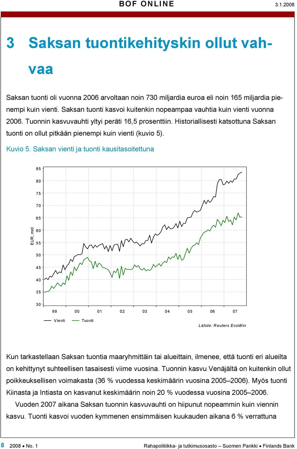 Historiallisesti katsottuna Saksan tuonti on ollut pitkään pienempi kuin vienti (kuvio 5). Kuvio 5.