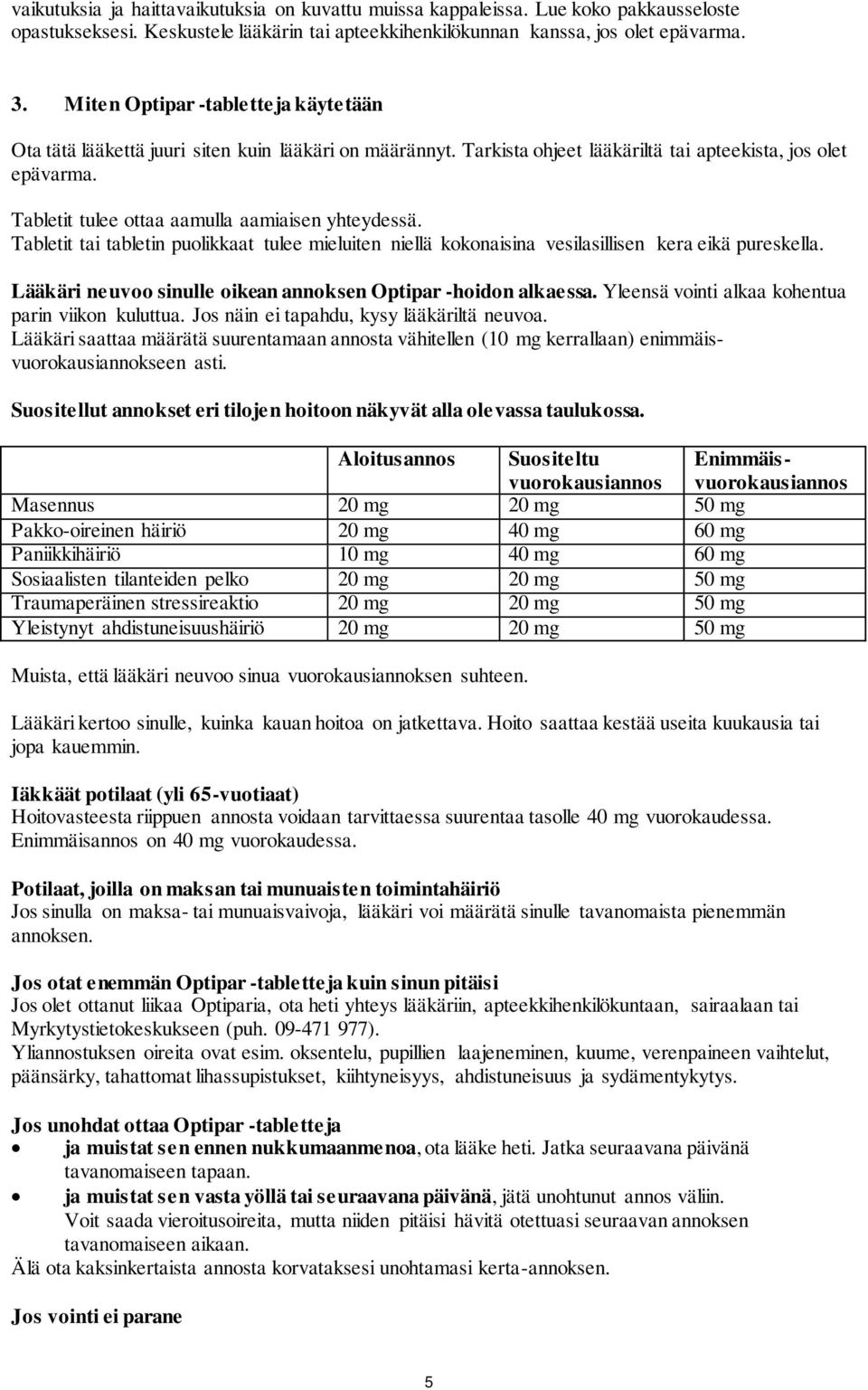 Tabletit tulee ottaa aamulla aamiaisen yhteydessä. Tabletit tai tabletin puolikkaat tulee mieluiten niellä kokonaisina vesilasillisen kera eikä pureskella.