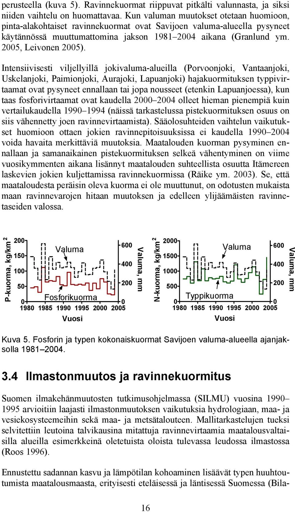 Intensiivisesti viljellyillä jokivaluma-alueilla (Porvoonjoki, Vantaanjoki, Uskelanjoki, Paimionjoki, Aurajoki, Lapuanjoki) hajakuormituksen typpivirtaamat ovat pysyneet ennallaan tai jopa nousseet