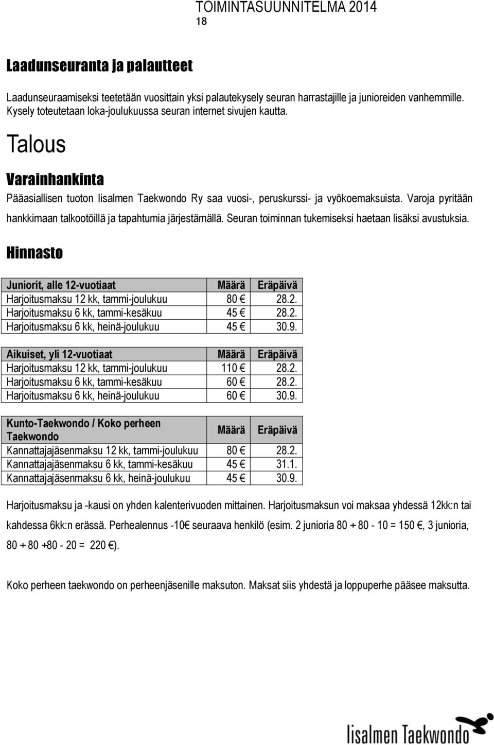 Varoja pyritään hankkimaan talkootöillä ja tapahtumia järjestämällä. Seuran toiminnan tukemiseksi haetaan lisäksi avustuksia.