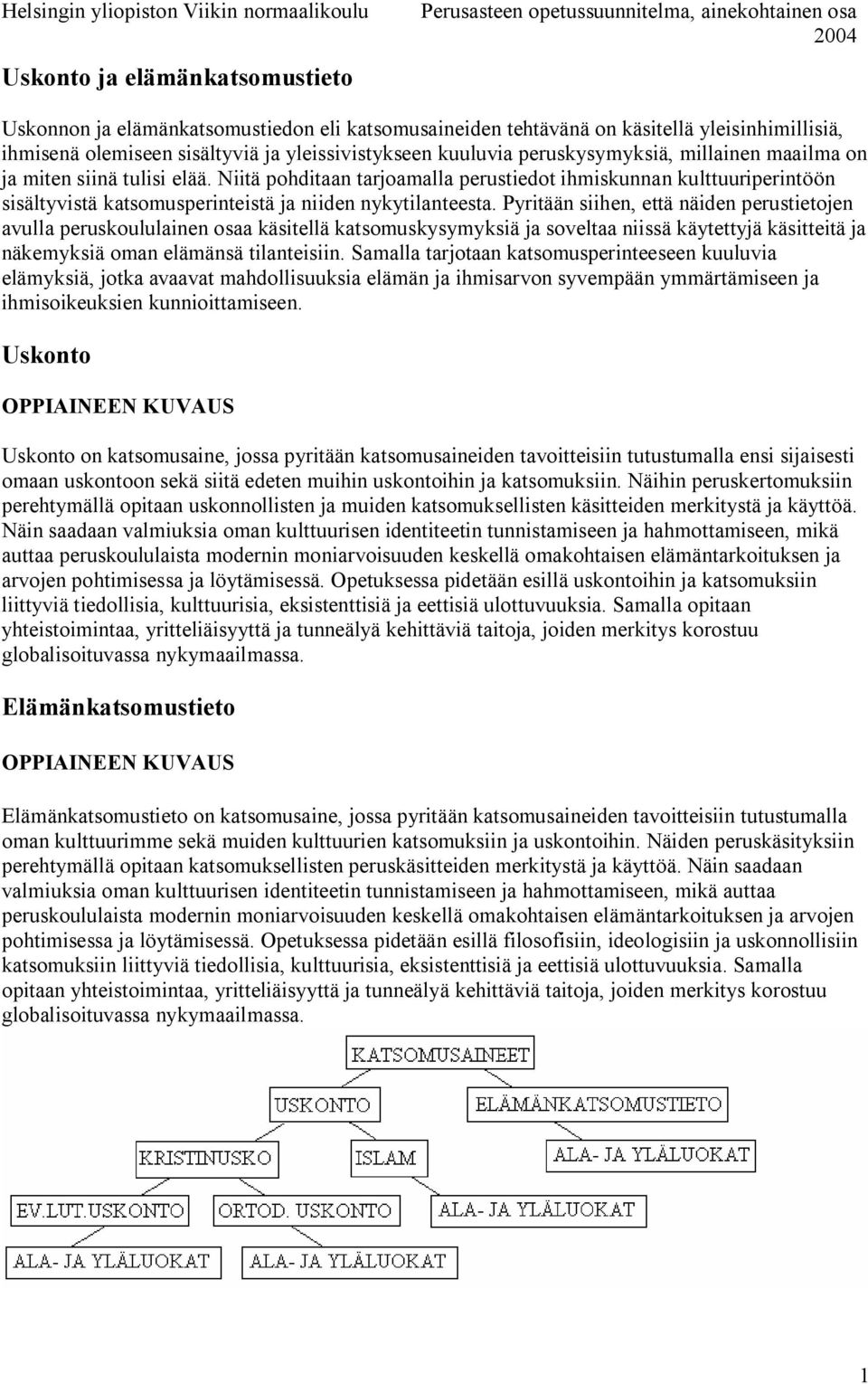 Pyritään siihen, että näiden perustietojen avulla peruskoululainen osaa käsitellä katsomuskysymyksiä ja soveltaa niissä käytettyjä käsitteitä ja näkemyksiä oman elämänsä tilanteisiin.