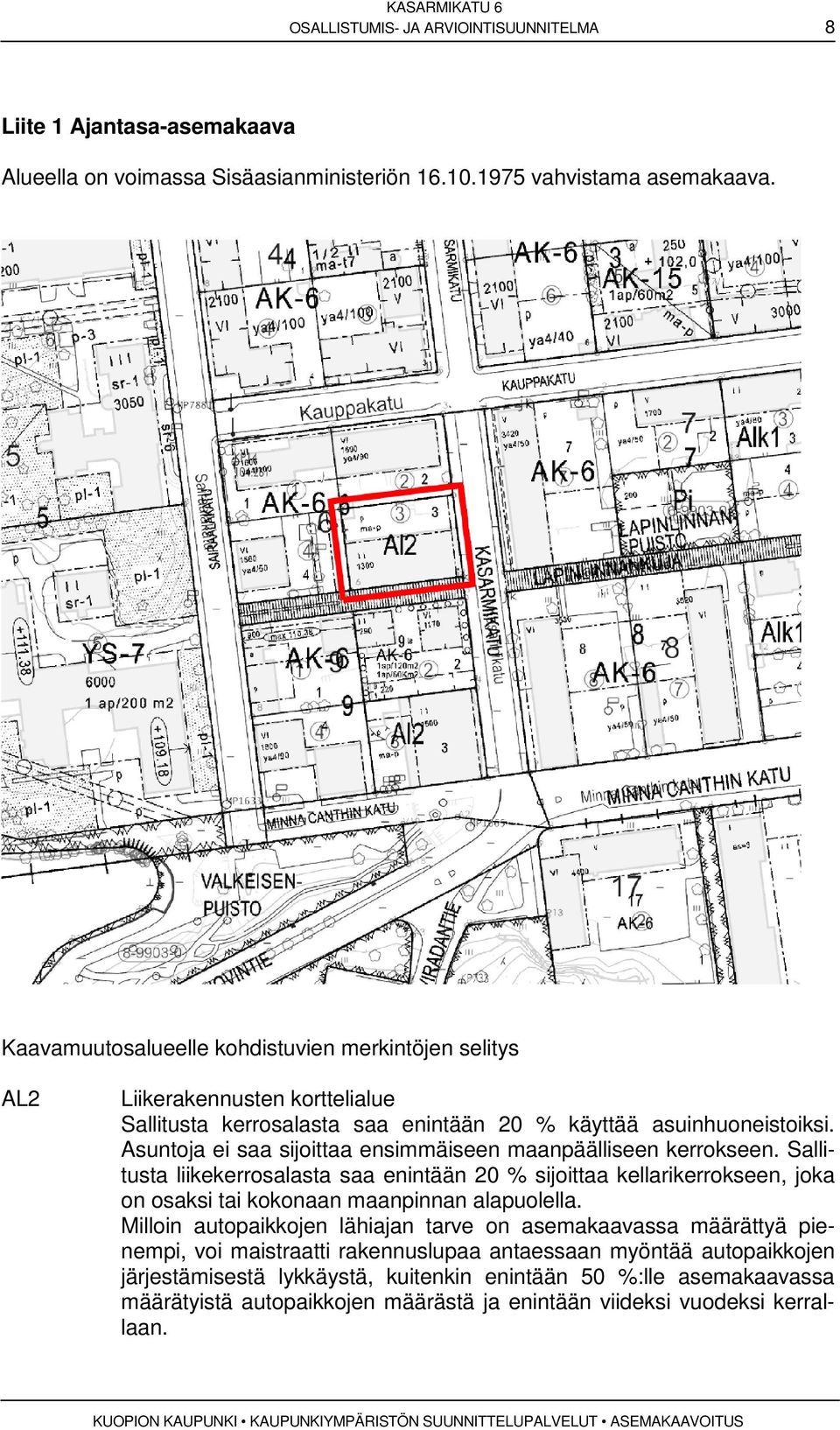 Asuntoja ei saa sijoittaa ensimmäiseen maanpäälliseen kerrokseen. Sallitusta liikekerrosalasta saa enintään 20 % sijoittaa kellarikerrokseen, joka on osaksi tai kokonaan maanpinnan alapuolella.