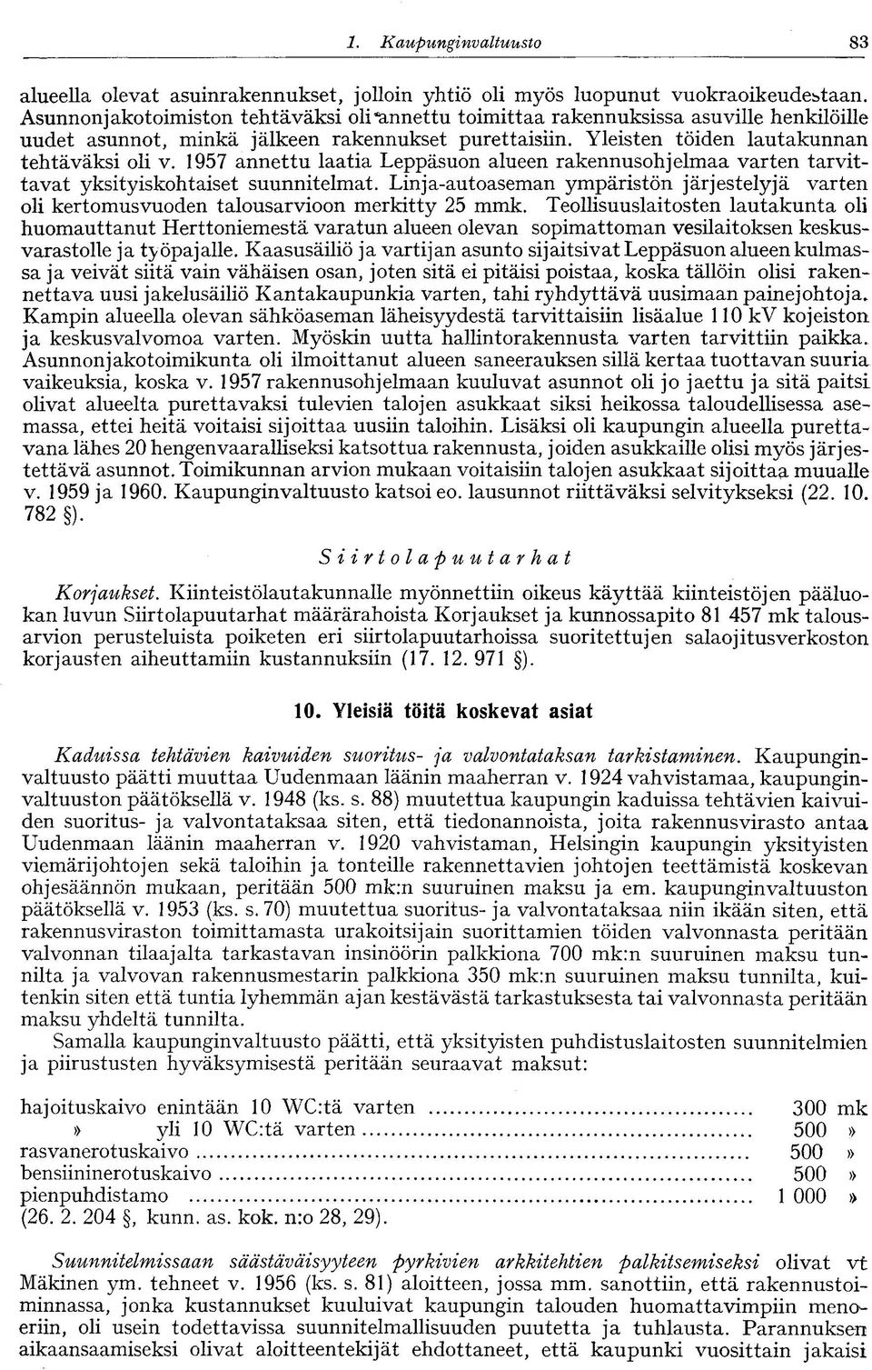 1957 annettu laatia Leppäsuon alueen rakennusohjelmaa varten tarvittavat yksityiskohtaiset suunnitelmat.