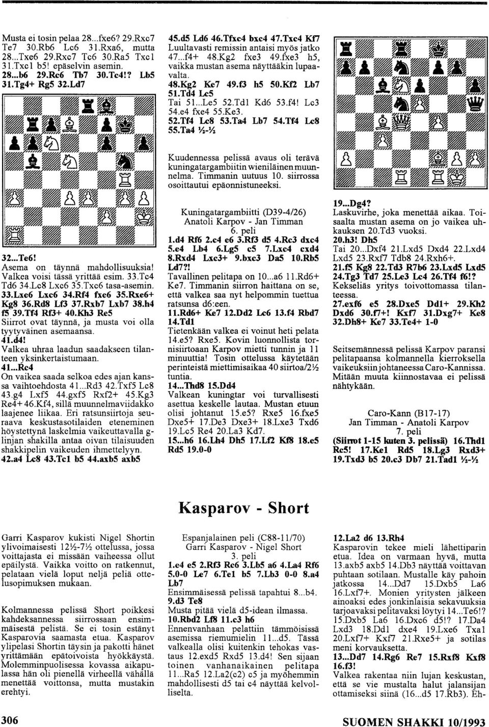 ..Le5 52.TdI Kd6 53.f4! Le3 54.e4 fxe4 55.Ke3. S2. Tf4 Le8 S3. Ta4 Lb7 S4. Tf4 Le8 SS. Ta4 Yz-Yz 32... Te6! Asema on täynnä mahdollisuuksia! Valkea voisi tässä yrittää esim. 33.Te4 Td6 34.Le8 Lxc6 35.