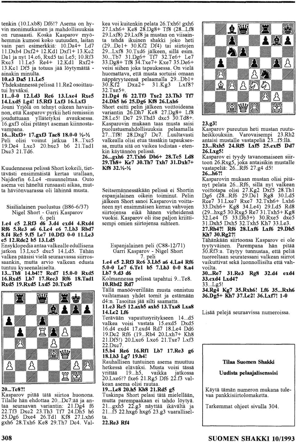 Re2 osoittautui hyväksi. 11...0-0 12.Ld3 Rc6 13.Lxe4 Rxe5 14.Lxd5 Lg4! 15.Rf3 LxfJ 16.