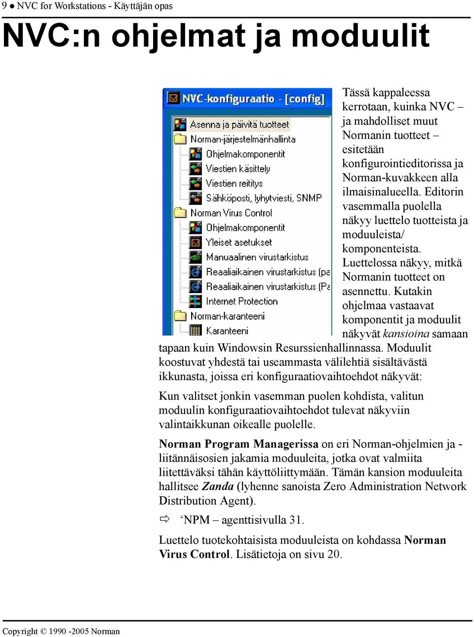 Kutakin ohjelmaa vastaavat komponentit ja moduulit näkyvät kansioina samaan tapaan kuin Windowsin Resurssienhallinnassa.