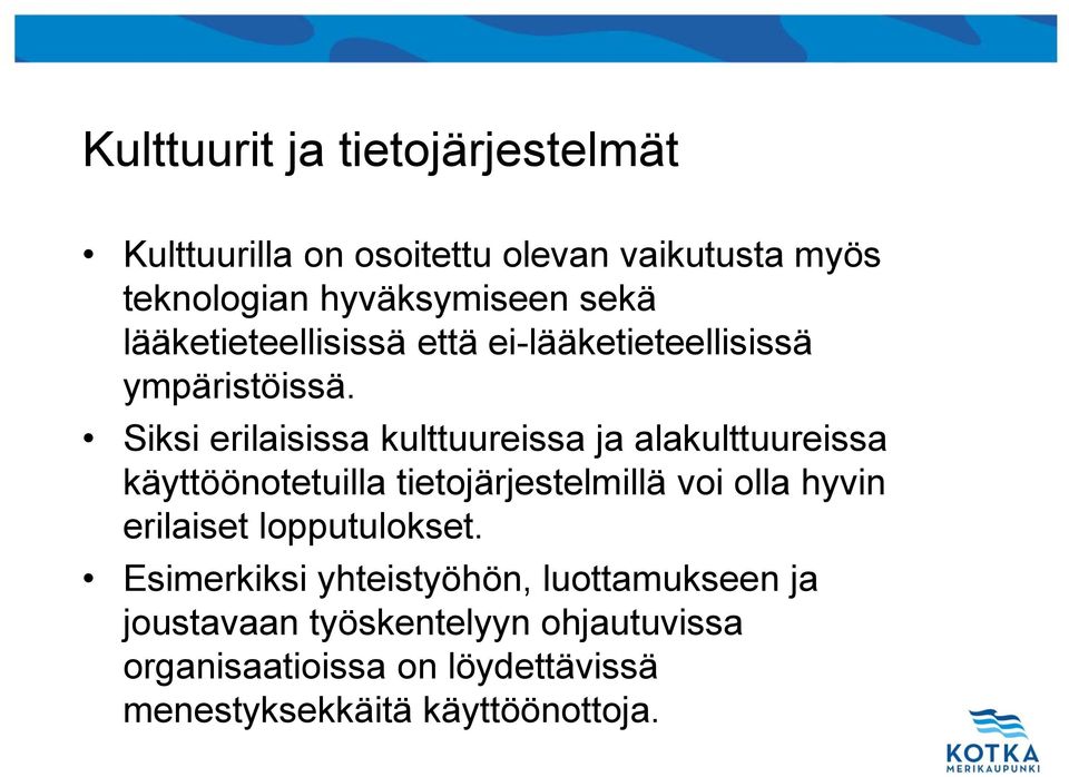 Siksi erilaisissa kulttuureissa ja alakulttuureissa käyttöönotetuilla tietojärjestelmillä voi olla hyvin