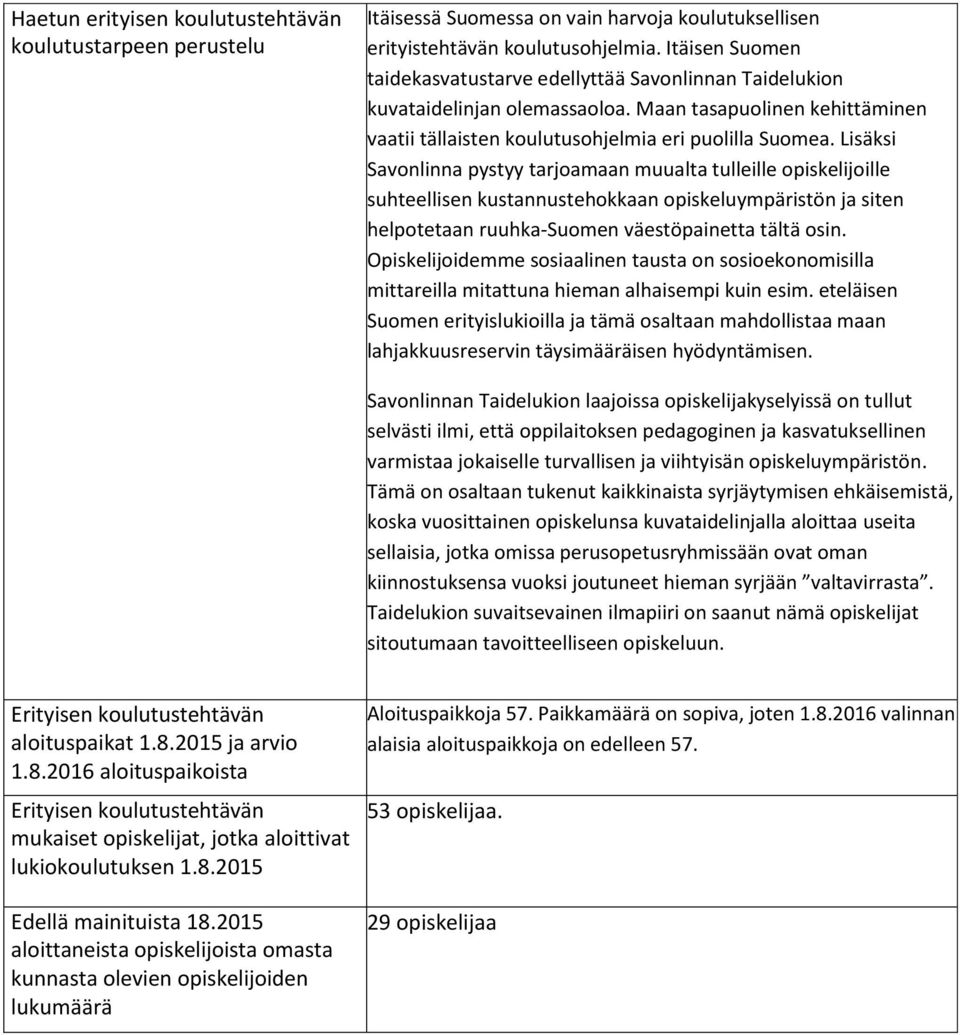 Lisäksi Savonlinna pystyy tarjoamaan muualta tulleille opiskelijoille suhteellisen kustannustehokkaan opiskeluympäristön ja siten helpotetaan ruuhka-suomen väestöpainetta tältä osin.