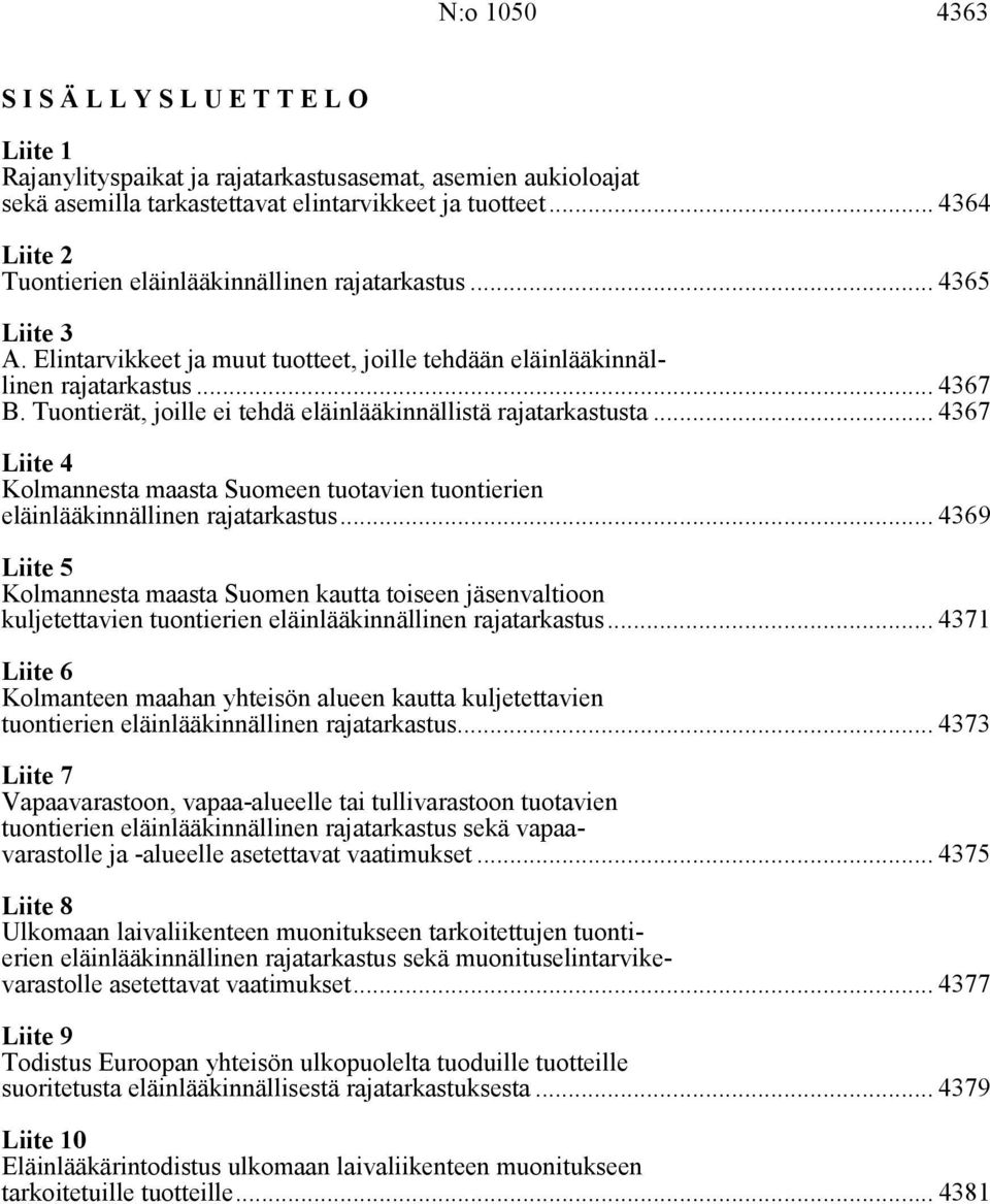 Tuontierät, joille ei tehdä eläinlääkinnällistä rajatarkastusta... 4367 Liite 4 Kolmannesta maasta Suomeen tuotavien tuontierien eläinlääkinnällinen rajatarkastus.