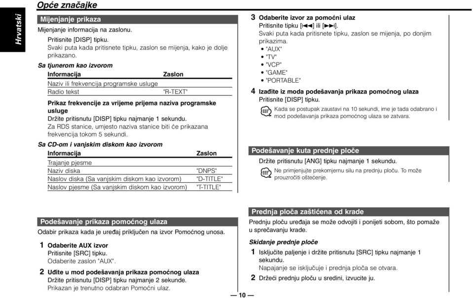 najmanje 1 sekundu. Za RDS stanice, umjesto naziva stanice biti će prikazana frekvencija tokom 5 sekundi.