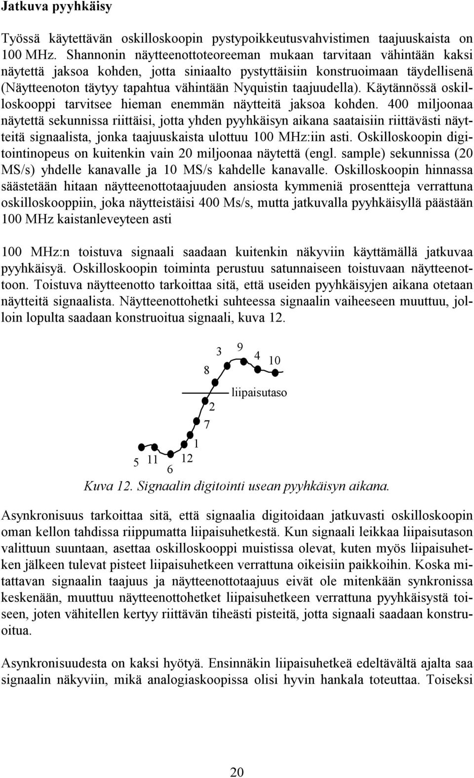 taajuudella). Käytännössä oskilloskooppi tarvitsee hieman enemmän näytteitä jaksoa kohden.