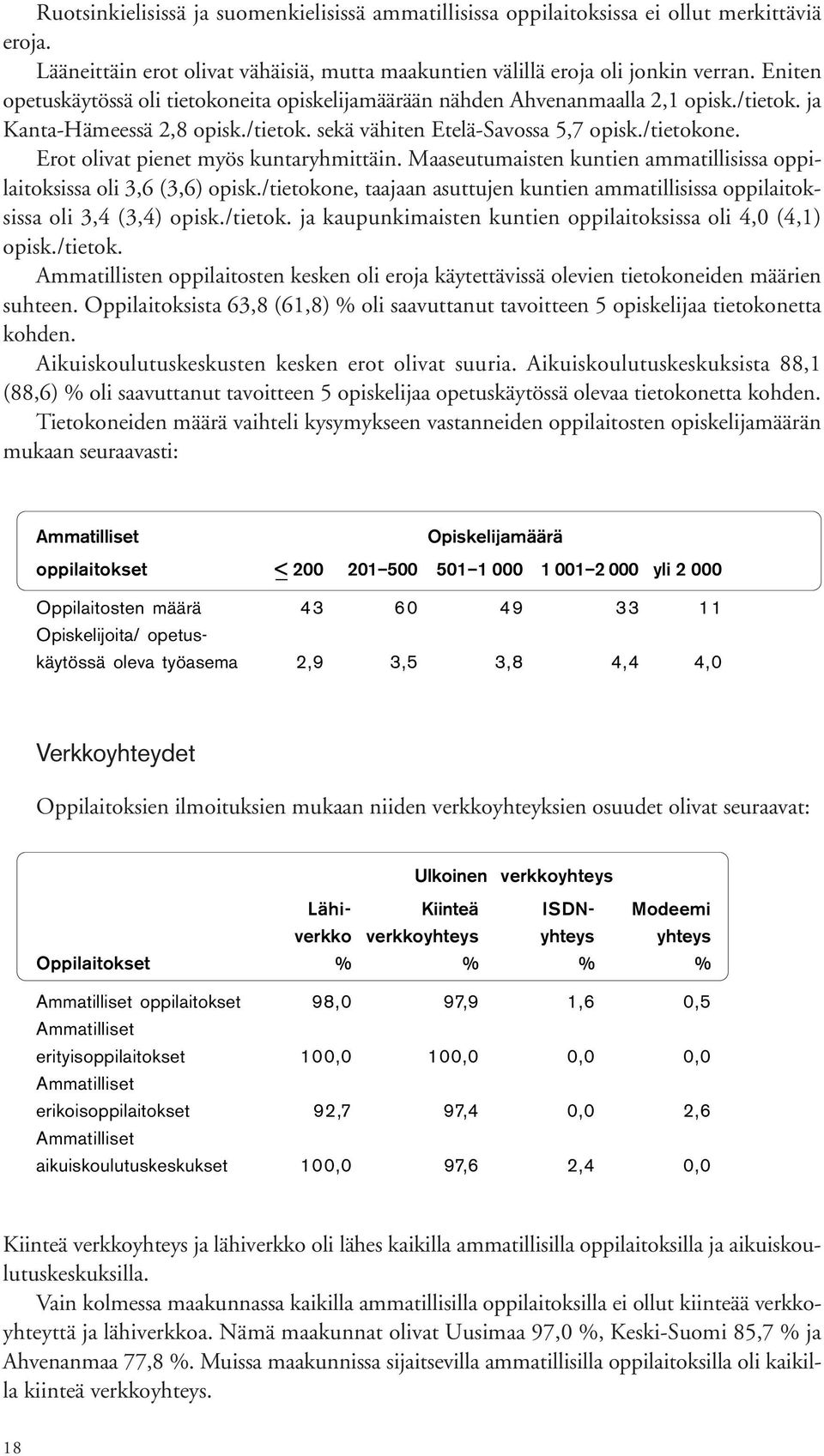 Erot olivat pienet myös kuntaryhmittäin. Maaseutumaisten kuntien ammatillisissa oppilaitoksissa oli 3,6 (3,6) opisk.