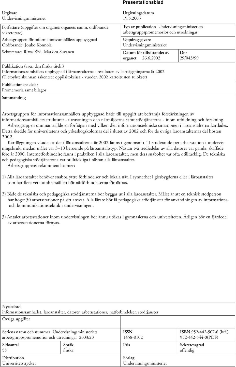 av publication Undervisningsministeriets arbetsgruppspromemorior och utredningar Uppdragsgivare Undervisningsministeriet Datum för tillsättandet av Dnr organet 26.