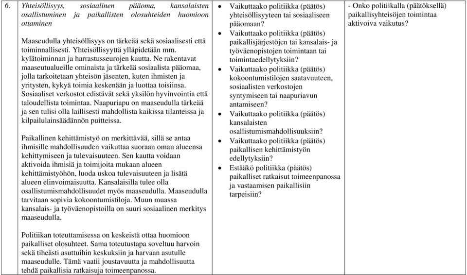 Ne rakentavat maaseutualueille ominaista ja tärkeää sosiaalista pääomaa, jolla tarkoitetaan yhteisön jäsenten, kuten ihmisten ja yritysten, kykyä toimia keskenään ja luottaa toisiinsa.