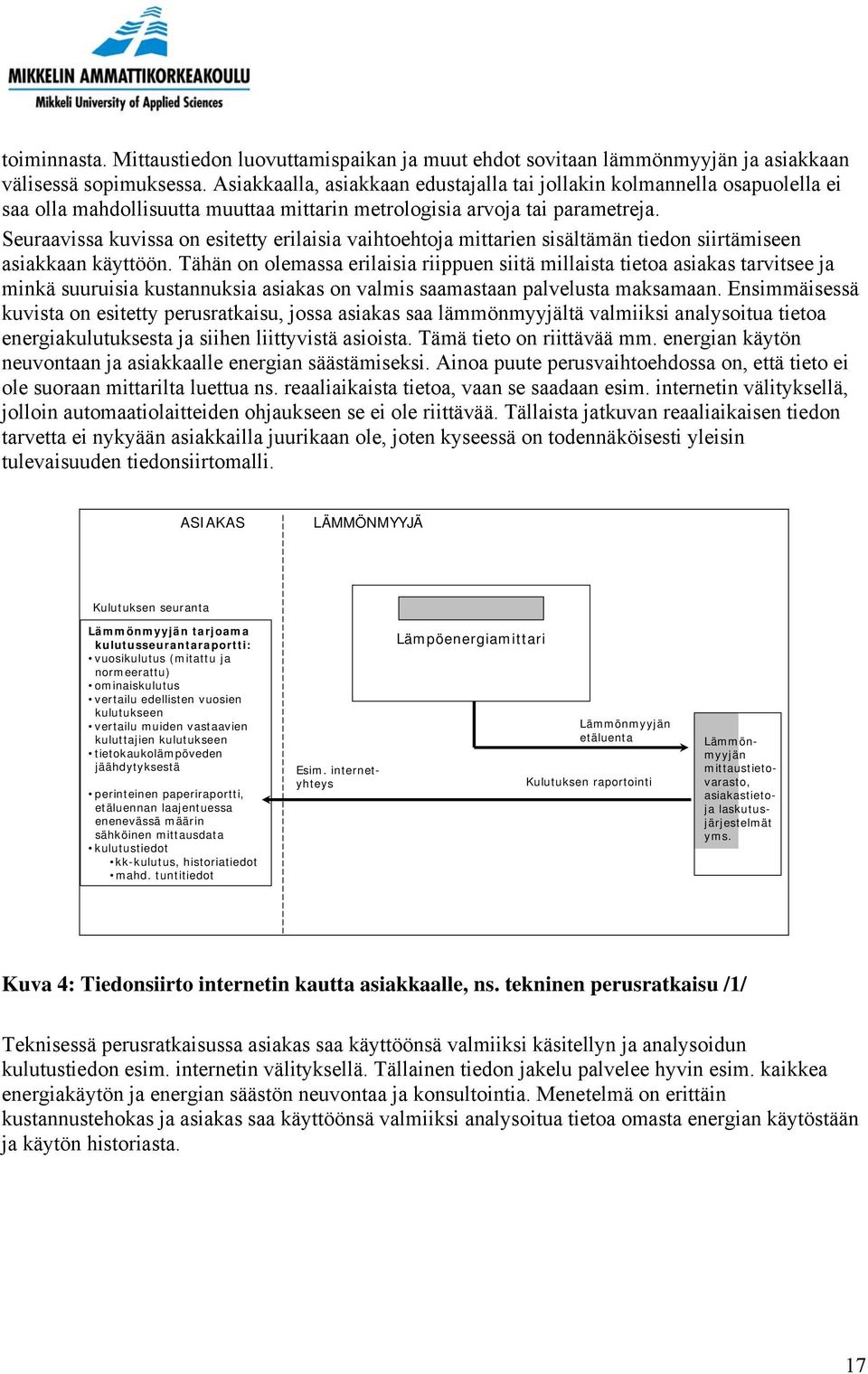 Seuraavissa kuvissa on esitetty erilaisia vaihtoehtoja mittarien sisältämän tiedon siirtämiseen asiakkaan käyttöön.