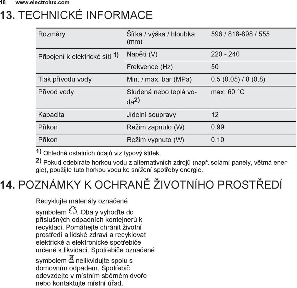 2) Pokud odebíráte horkou vodu z alternativních zdrojů (např. solární panely, větrná energie), použijte tuto horkou vodu ke snížení spotřeby energie. 14.