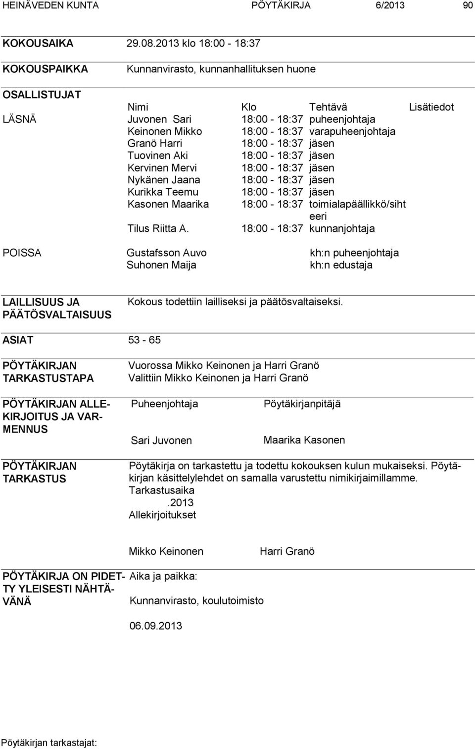 varapuheenjohtaja Granö Harri 18:00-18:37 jäsen Tuovinen Aki 18:00-18:37 jäsen Kervinen Mervi 18:00-18:37 jäsen Nykänen Jaana 18:00-18:37 jäsen Kurikka Teemu 18:00-18:37 jäsen Kasonen Maarika