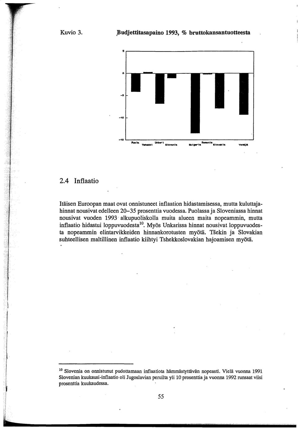 Puolassa ja Sloveniassa hinnat nousivat vuoden 1993 alkupuoliskolla muita alueen maita nopeammin, mutta inflaatio hidastui loppuvuodesta lo Myös Unkarissa hinnat nousivat loppuvuodesta nopeammin