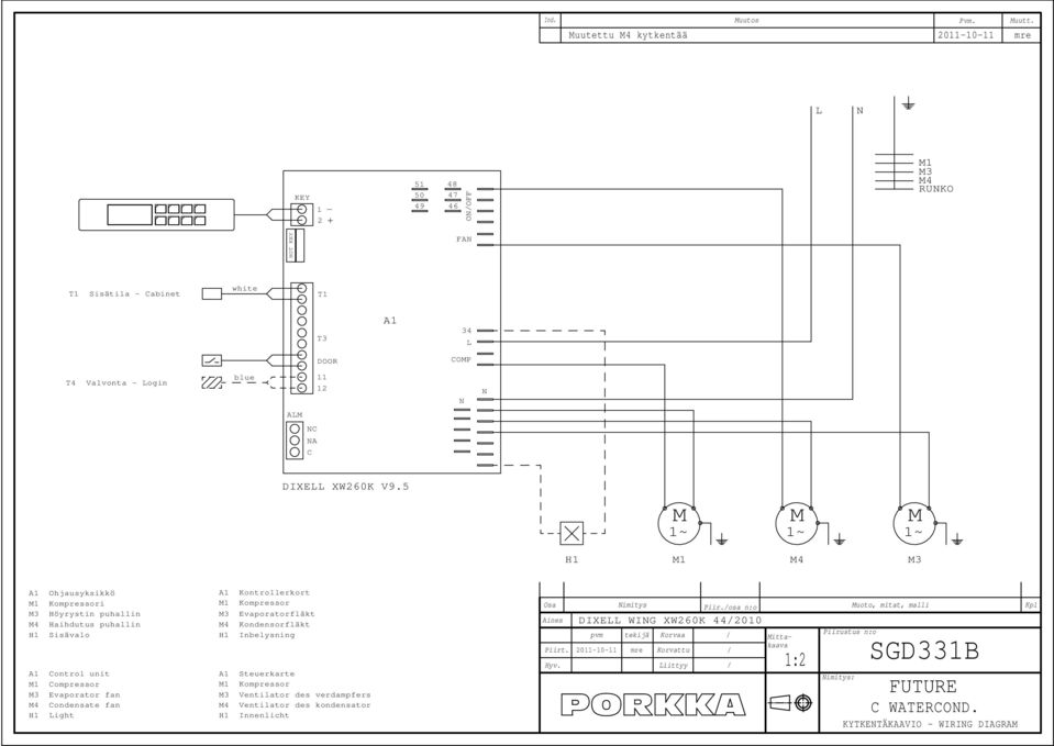 Kontrollerkort Kompressor Evaporatorfläkt 4 Kondensorfläkt Inbelysning Steuerkarte Kompressor Ventilator des verdampfers 4 Ventilator des