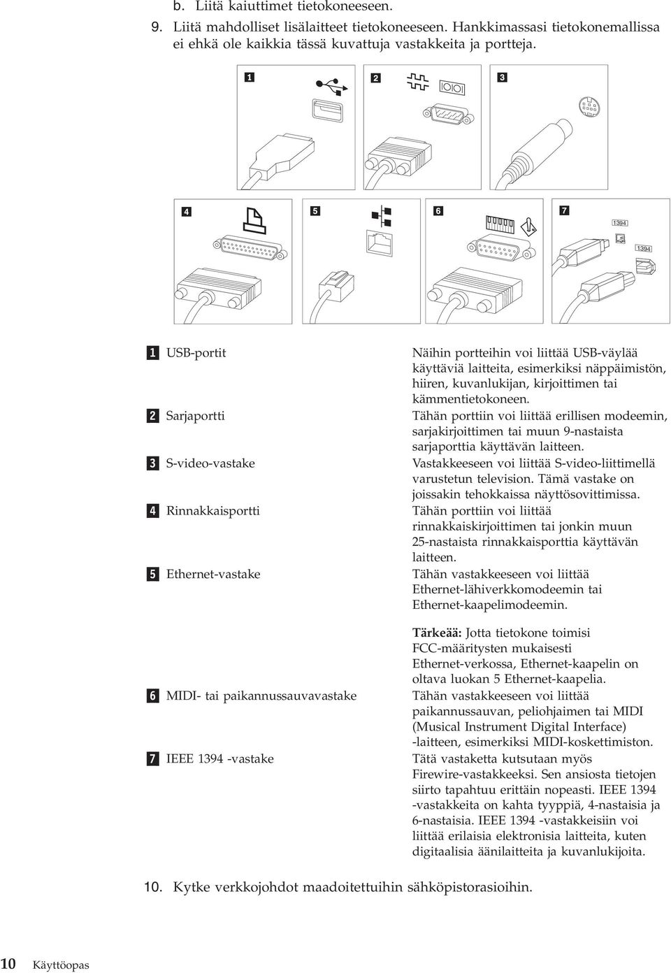 2 Sarjaportti Tähän porttiin voi liittää erillisen modeemin, sarjakirjoittimen tai muun 9-nastaista sarjaporttia käyttävän laitteen.