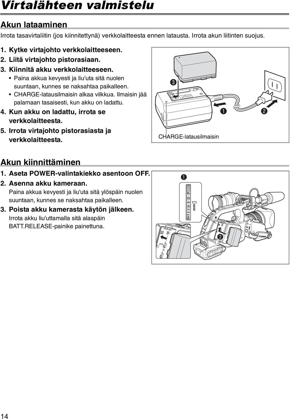 Ilmaisin jää palamaan tasaisesti, kun akku on ladattu. 4. Kun akku on ladattu, irrota se verkkolaitteesta. 5. Irrota virtajohto pistorasiasta ja verkkolaitteesta.