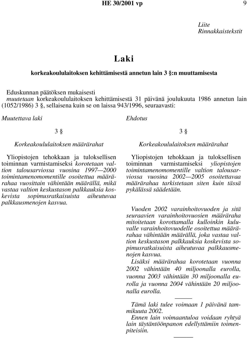 tuloksellisen toiminnan varmistamiseksi korotetaan valtion talousarviossa vuosina 1997 2000 toimintamenomomentille osoitettua määrärahaa vuosittain vähintään määrällä, mikä vastaa valtion keskustason