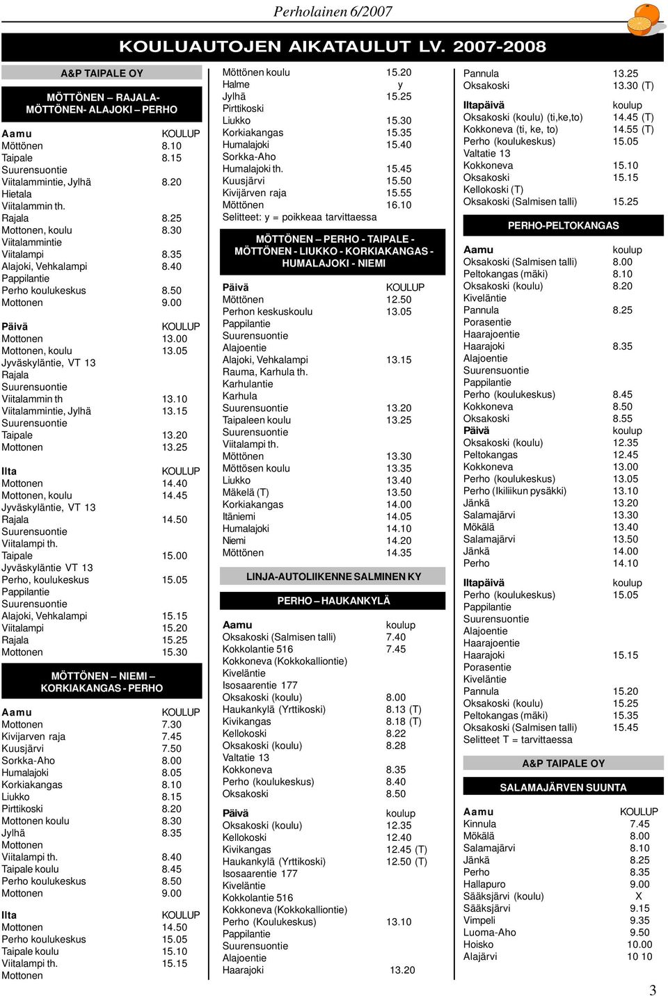 10 Viitalammintie, Jylhä 13.15 Taipale 13.20 Mottonen 13.25 Ilta Mottonen 14.40 Mottonen, koulu 14.45 Jyväskyläntie, VT 13 Rajala 14.50 Viitalampi th. Taipale 15.