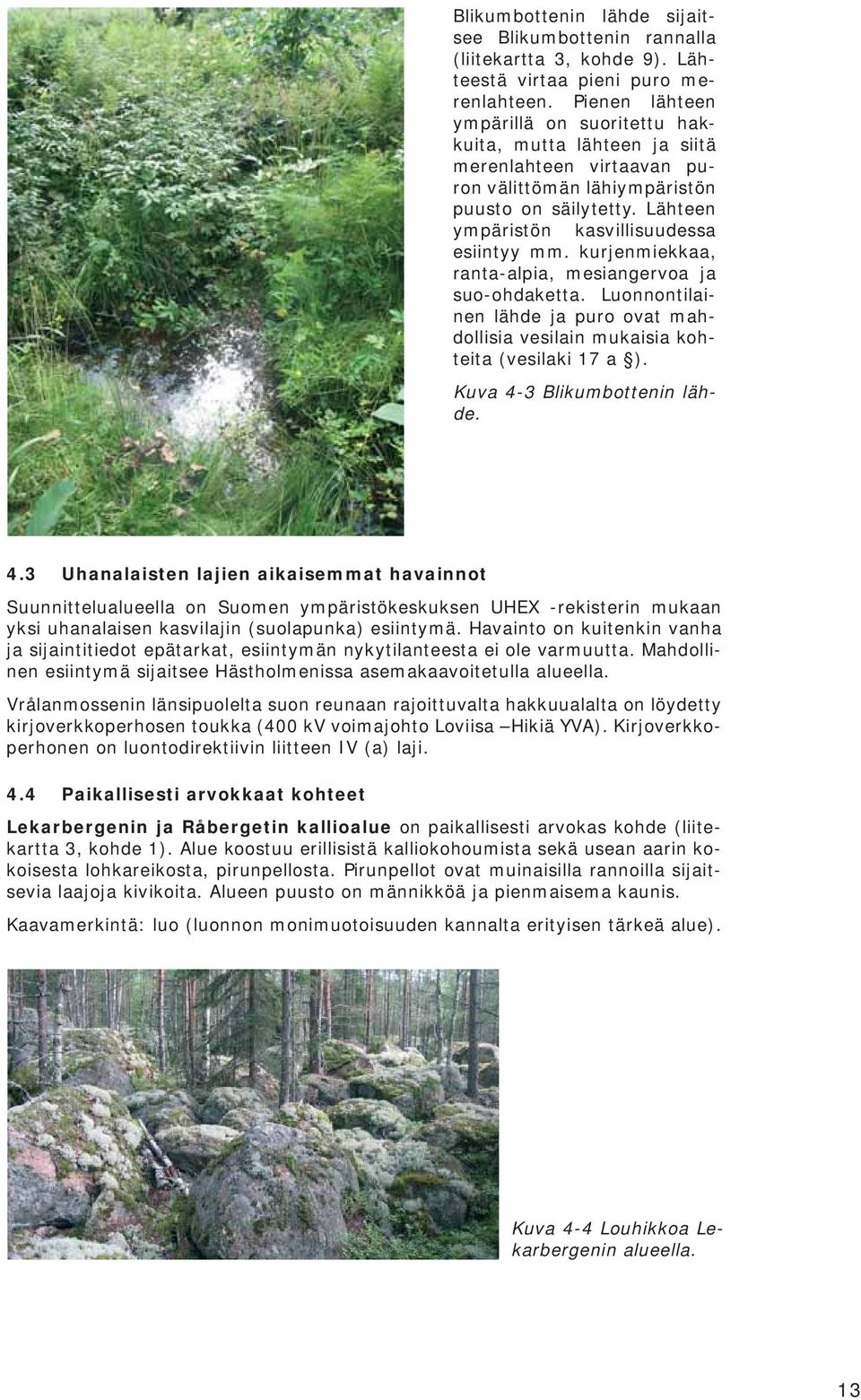 kurjenmiekkaa, ranta-alpia, mesiangervoa ja suo-ohdaketta. Luonnontilainen lähde ja puro ovat mahdollisia vesilain mukaisia kohteita (vesilaki 17 a ). Kuva 4-