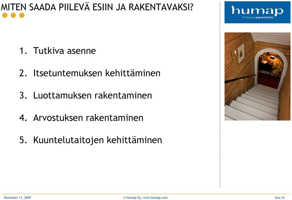 Luottamuksen rakentaminen 4. Arvostuksen rakentaminen 5.