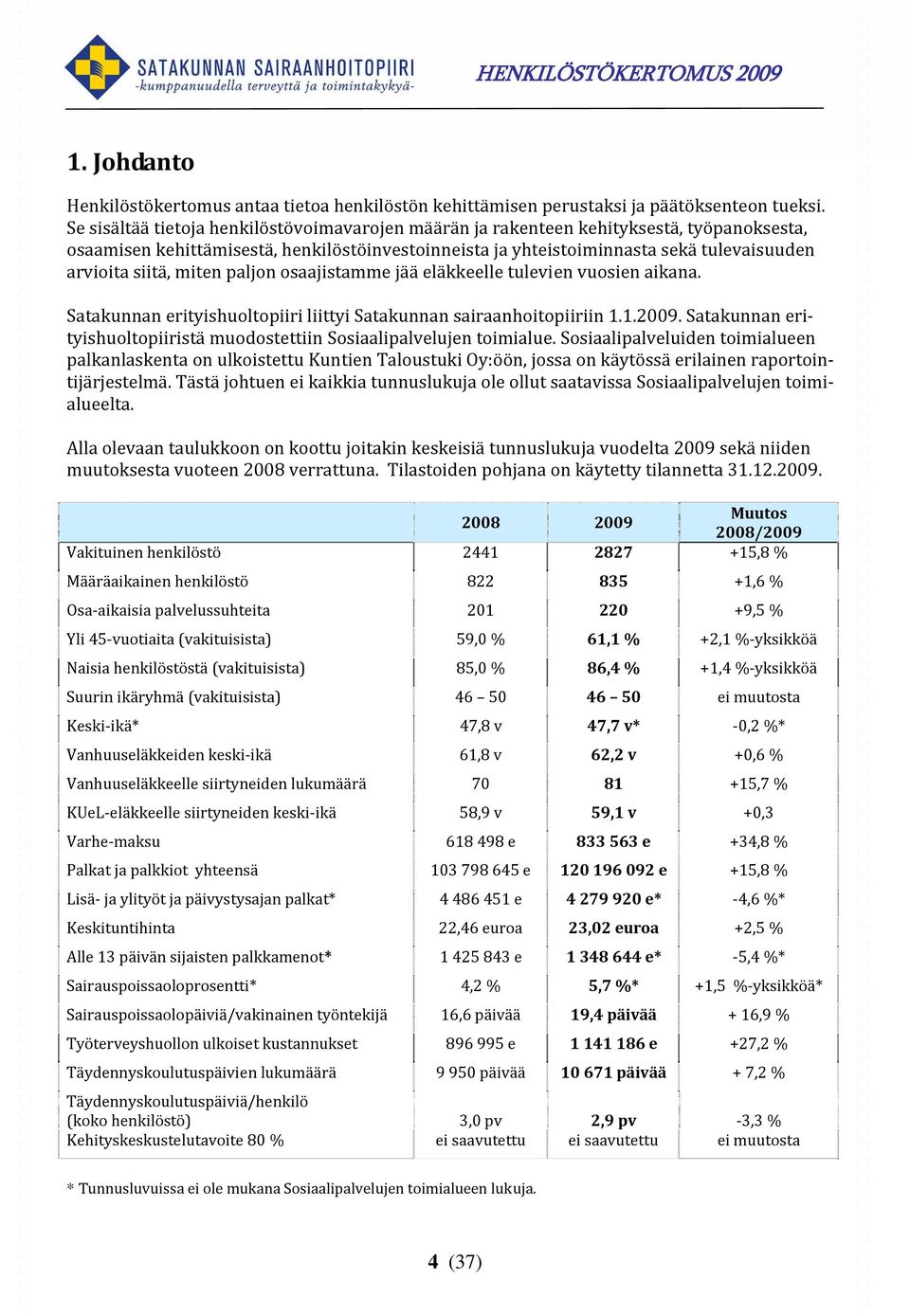 miten paljon osaajistamme jää eläkkeelle tulevien vuosien aikana. Satakunnan erityishuoltopiiri liittyi Satakunnan sairaanhoitopiiriin 1.1.2009.