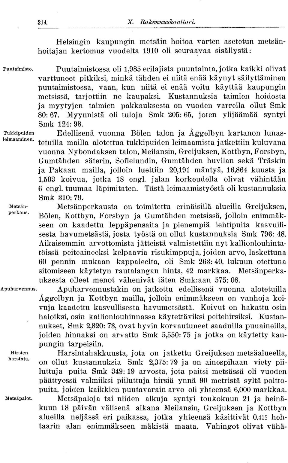 pitkiksi, minkä tähden ei niitä enää käynyt säilyttäminen puutaimistossa, vaan, kun niitä ei enää voitu käyttää kaupungin metsissä, tarjottiin ne kaupaksi.