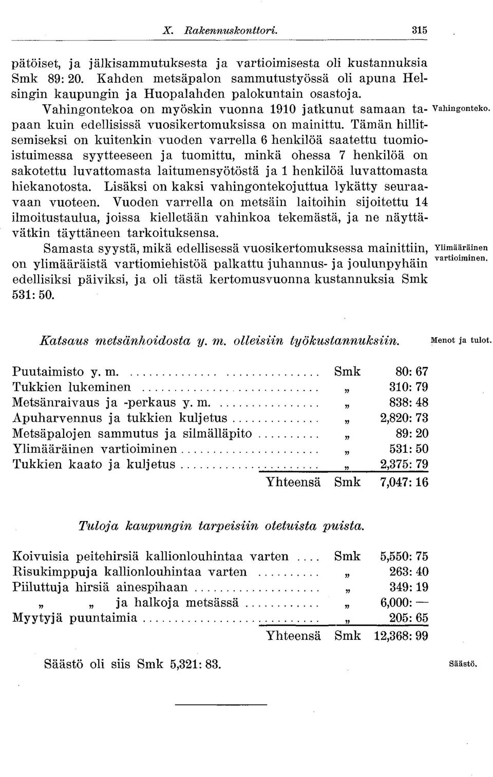 Vahingontekoa on myöskin vuonna 1910 jatkunut samaan ta-vahingonteko, paan kuin edellisissä vuosikertomuksissa on mainittu.